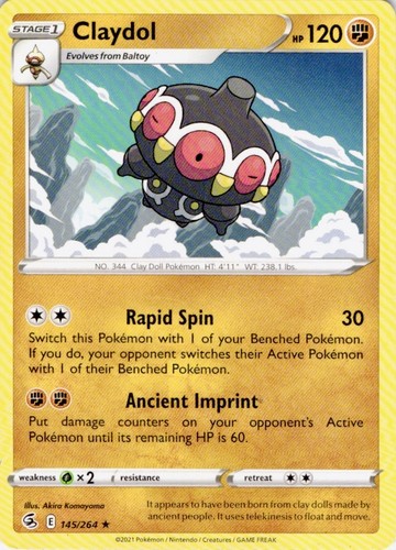Claydol 145/264 Rare Fusion Strike Pokemon Lightly Played