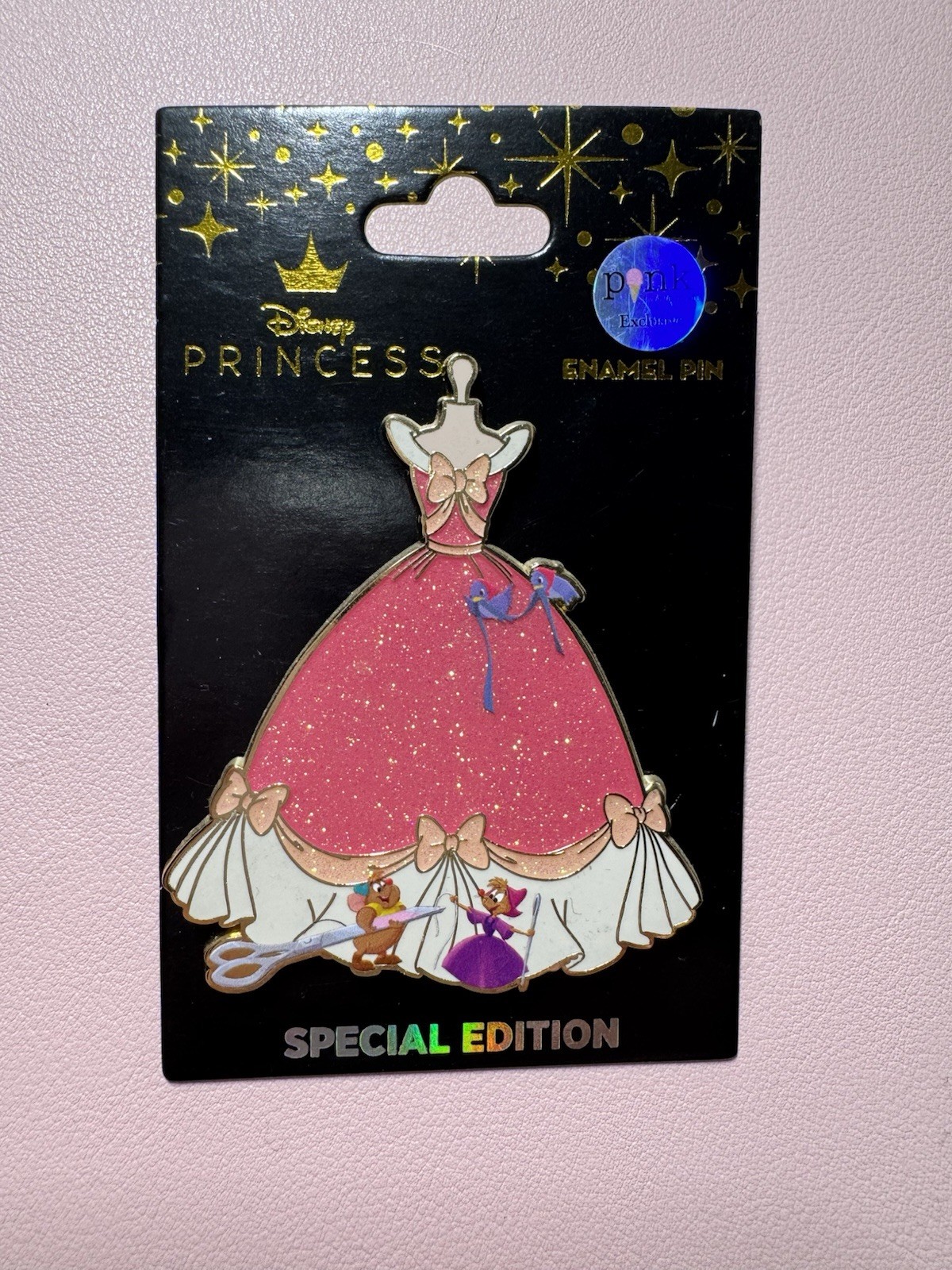 Disney Pink A La Mode Cinderella Dress Making Series Glitter Pin