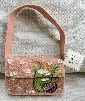 Sol & Mer Hand Beaded Pina Colada Coconut Drink Cocktail Handbag NWT
