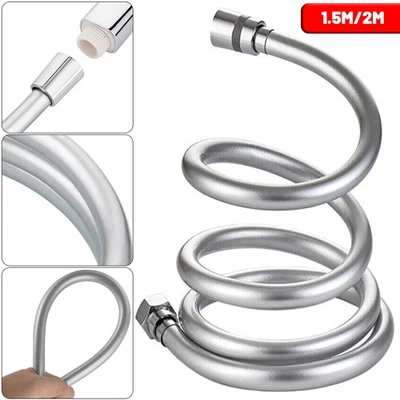 1.5m/2m Matt Silver Shower Hose with Brass Fittings - Flexible PVC Hose UK