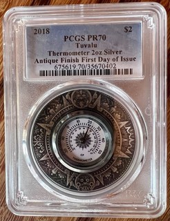 2018 PCGS PR 70 Tuvalu Thermometer Antiqued 2oz Silver 2 Ounce Coin Perth Mint!