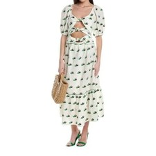 FARM RIO Cross Stitch Coconut Embroidered Midi Dress linen NWT