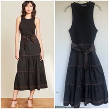 Veronica Beard Austyn Midi Dress Women’s M Black Tiered Fit & Flare Cocktail LBD