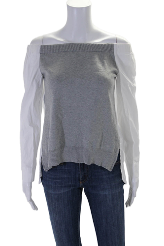 Do + Be Womens Off-the-Shoulder Patchwork Long Sleeve Blouse Top Gray Size S
