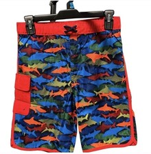 Lands' End boys Deep Sea Navy Multi Sharks swim trunks size boys XL14/16 Slim