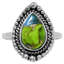 Natural Blue Turquoise in Green Mohave 925 Sterling Silver Ring Size 8 USA