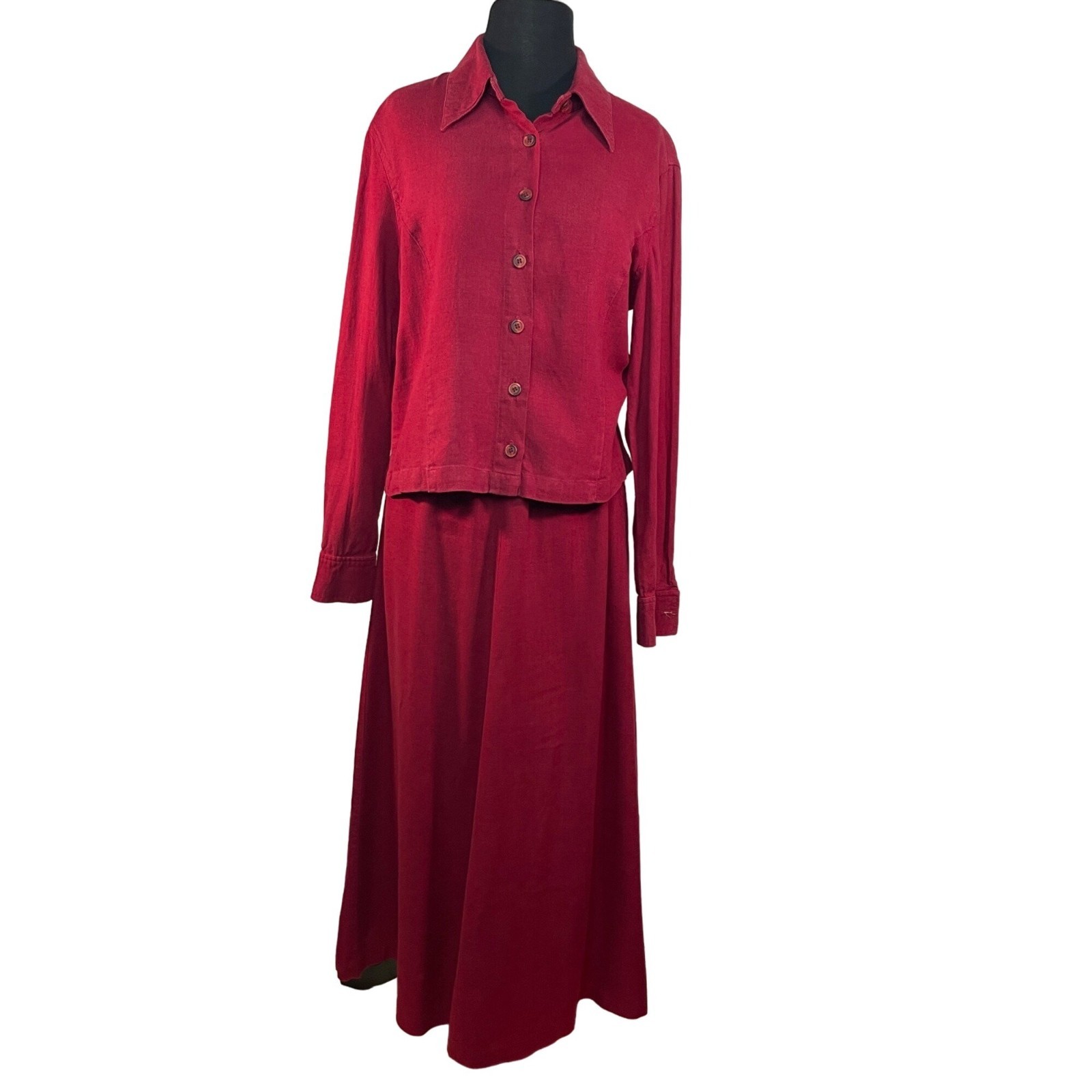 Basic Threads Womens Red Button Front Skirt Set L… - image 1
