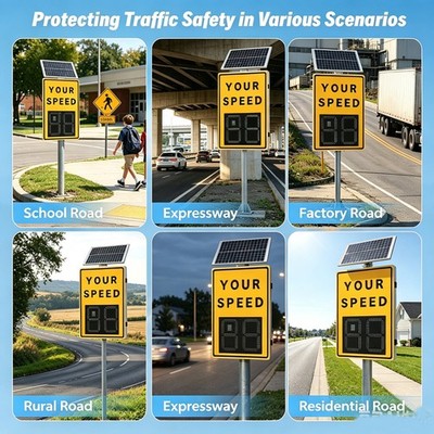 Solar Radar Speed Sign 24x35'' LED Traffic Safety Display Remote Instant Feedback