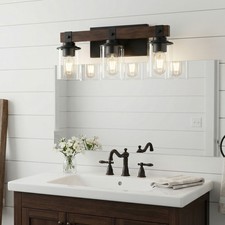 19'' Vanity Light 3 Lights for Bathroom Mirror Wood Glass Shade Wall LED Fixture