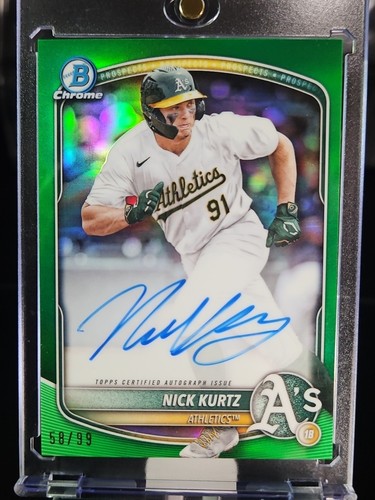 Nick Kurtz /99 Auto 2025 Bowman Chrome True Green Color Match - Picture 1 of 6