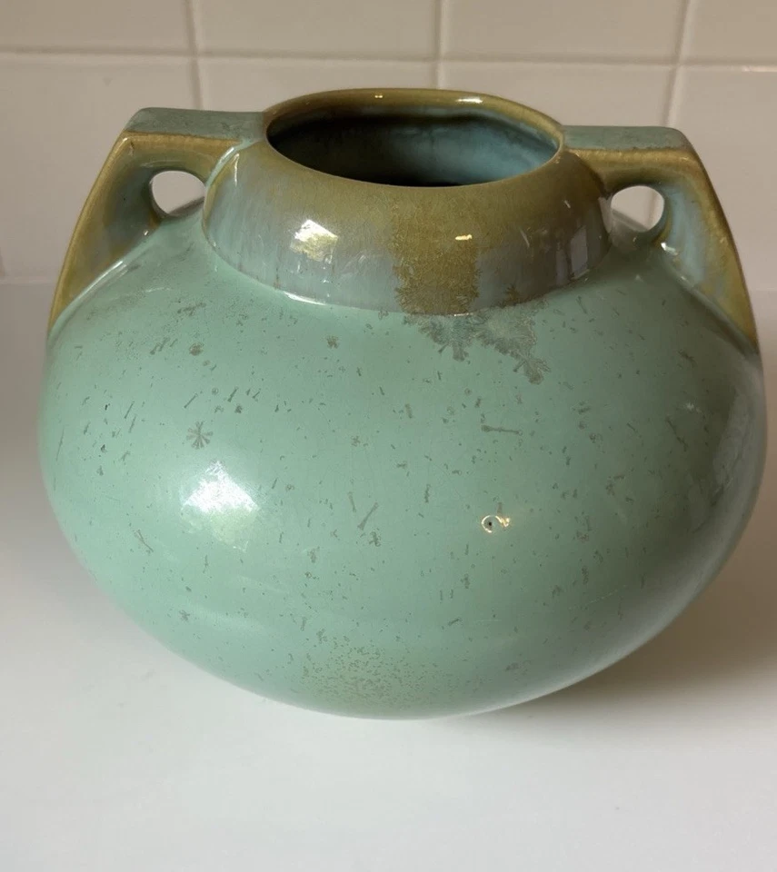 Fulper Pottery Glazed Two Handled Vase Jade Green Antique 1900-1917 - Image 3 of 4