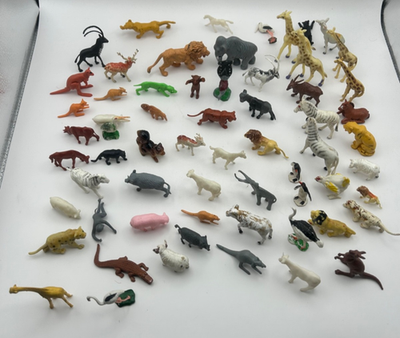Lot of 60 Plastic Zoo Farm Animal Figures Safari Wild Montessori