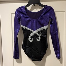 Balera Girls' Medium Leotard Purple/Black/silver With rhinestone