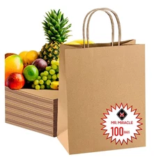 57 Lb Large Kraft Paper Grocery Bags with Handles - 50 Count 12 x 17 x 7 -
