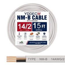 14/2 NM-B Wire with Ground - 15FT 14 Gauge Non-Metallic Sheathed Cable Pure C...