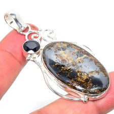 Black Copper Turquoise Gems. Handmade 925 Sterling Silver Jewelry Pendant  RM-56