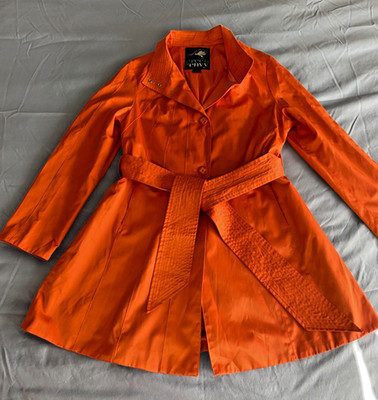 Green With Envy Jacket Womens XL Orange Belted Trench Coat Jacket