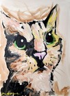 Original Abstract Cat Painting Canvas Neo Expressionist Fine Art Decor 16x12 — photo 3