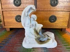 Vtg Art Deco Olive Brown Slag Milk Glass Lamp Base Harp Nymph