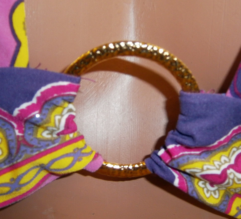 Sauvage Luxe Purple Paisley Print Gold Ring Halter Bikini Top Size Small #3262L - Image 4 of 4