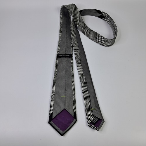 Corbata ajustada Mila Schon para hombre con corbata brillante negra blanca tartán - Imagen 7 de 9