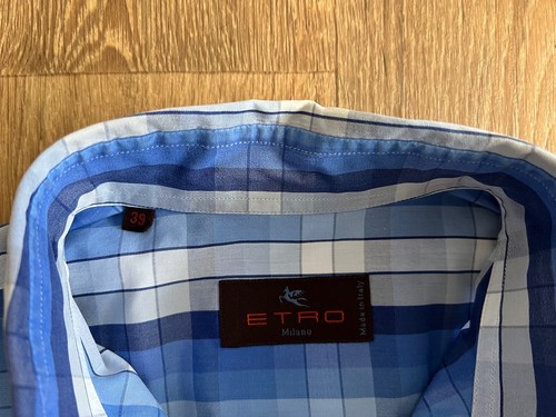 Camisa ETRO Para Hombre Cuadros Talla 39 Milano Multicolor Azul Blanco Doble Botón - Imagen 15 de 20