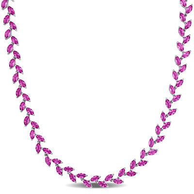 Amour Silber 29 1/2 kt TGW erstellt rosa Saphir Blatt Halskette - 17 Zoll