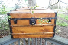 Antique  Wood Trunk. Bowed Top. Great Lining, handes and latches.$435.00!