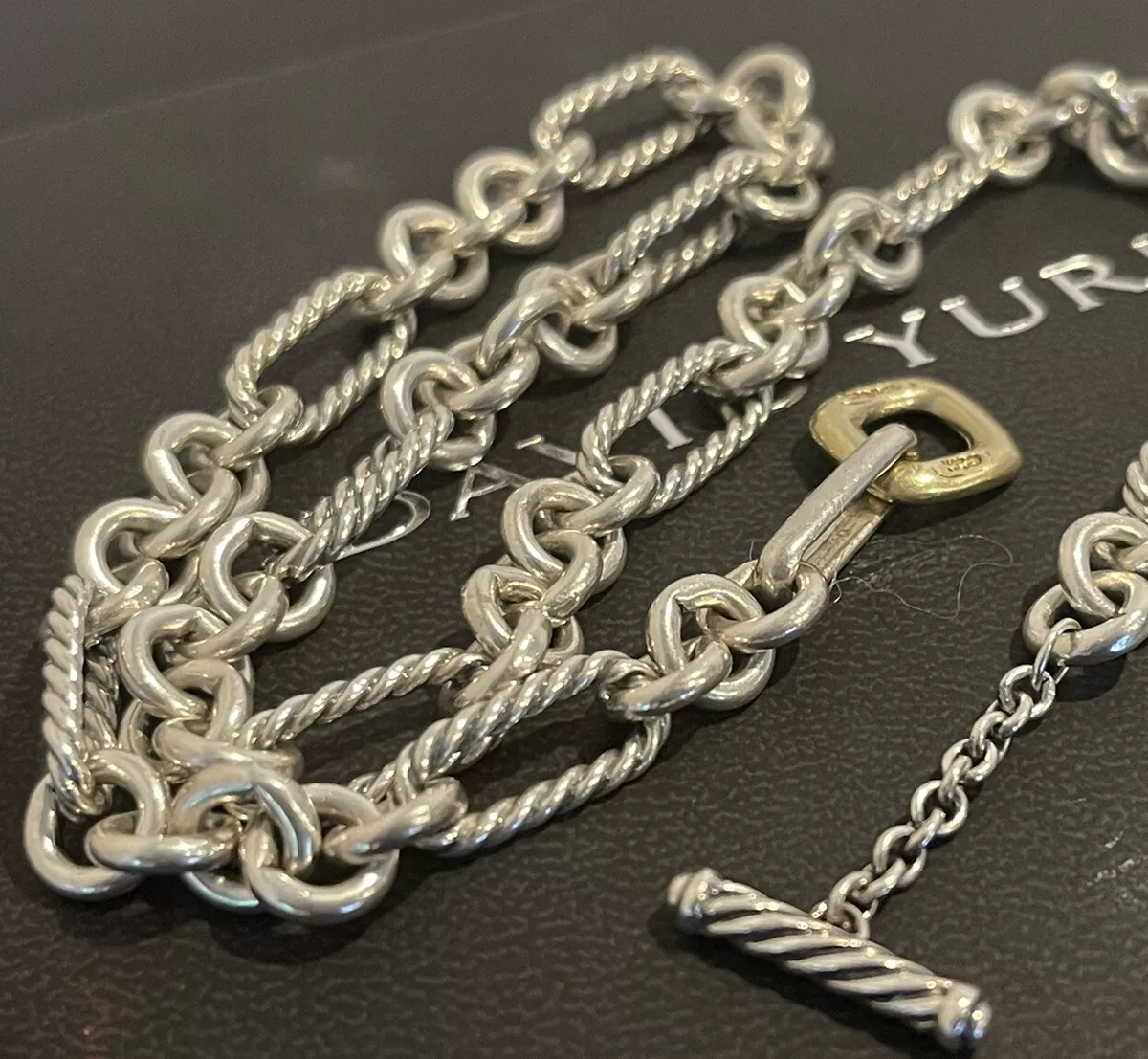 David Yurman 925 Sterling Silver 18k Yellow Gold Toggle Figaro