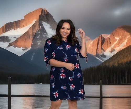Kiyonna Shift Dress 3X Manhattan Style Red White Blue Floral Feminine Colorful - Picture 3 of 12