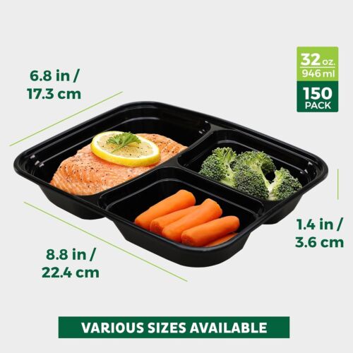 Healthy Meal Prep 150-Pack: BPA Free 3-Compartment Containers with Airtight Lids - Picture 9 of 9