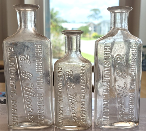 3 Prescription Druggist E.G. Moore Ellsworth Maine Bottles Embossed Ground Dug - 第 1/5 張圖片