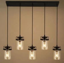5-Light Hanging Linear Chandeliers with Clear Glass Shade Farmhouse