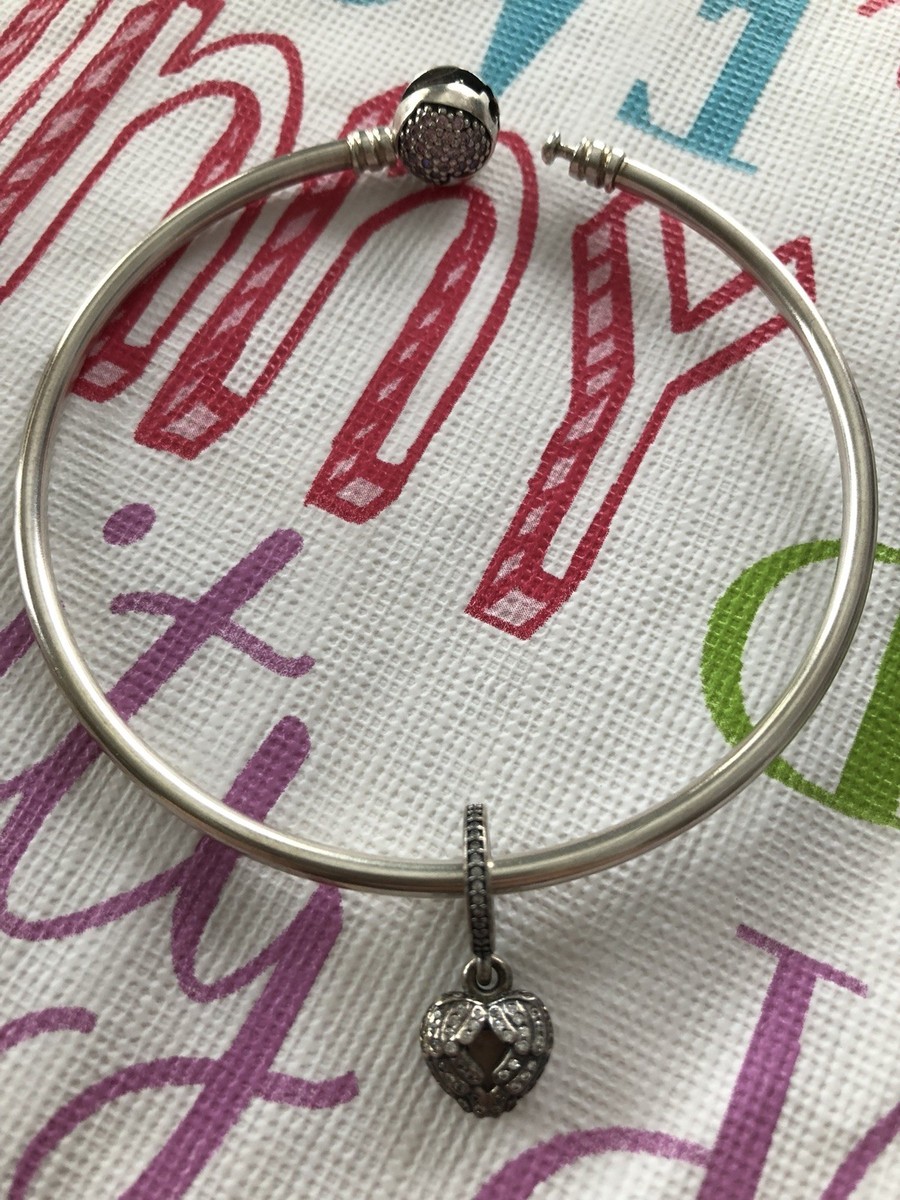 Authentic Pandora Pink Enamel Clear Pave Angel Wings Dangle