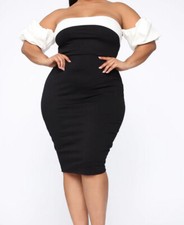 Fashion Nova Black & White XL Bell Sleeve Dress
