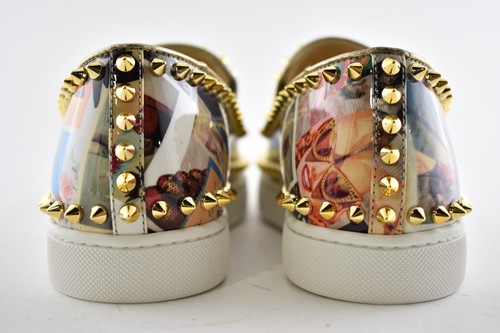 Christian Louboutin Pik Boat Patent Collage Black Gold Spike Flat Sneakers 41 - Picture 11 of 12