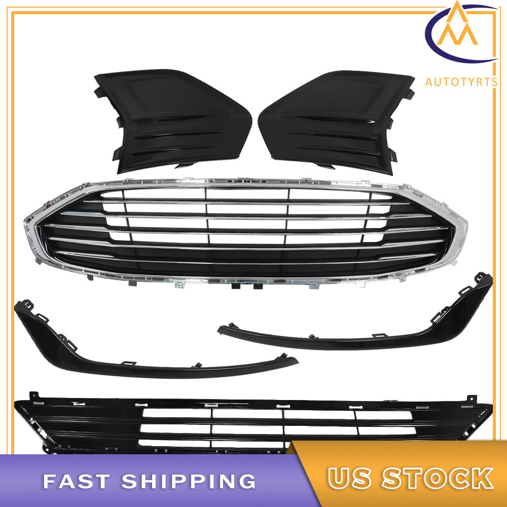 Horizontal Billet Style For 2019-2020 Ford Fusion Front Upper&Lower Grill Chrome