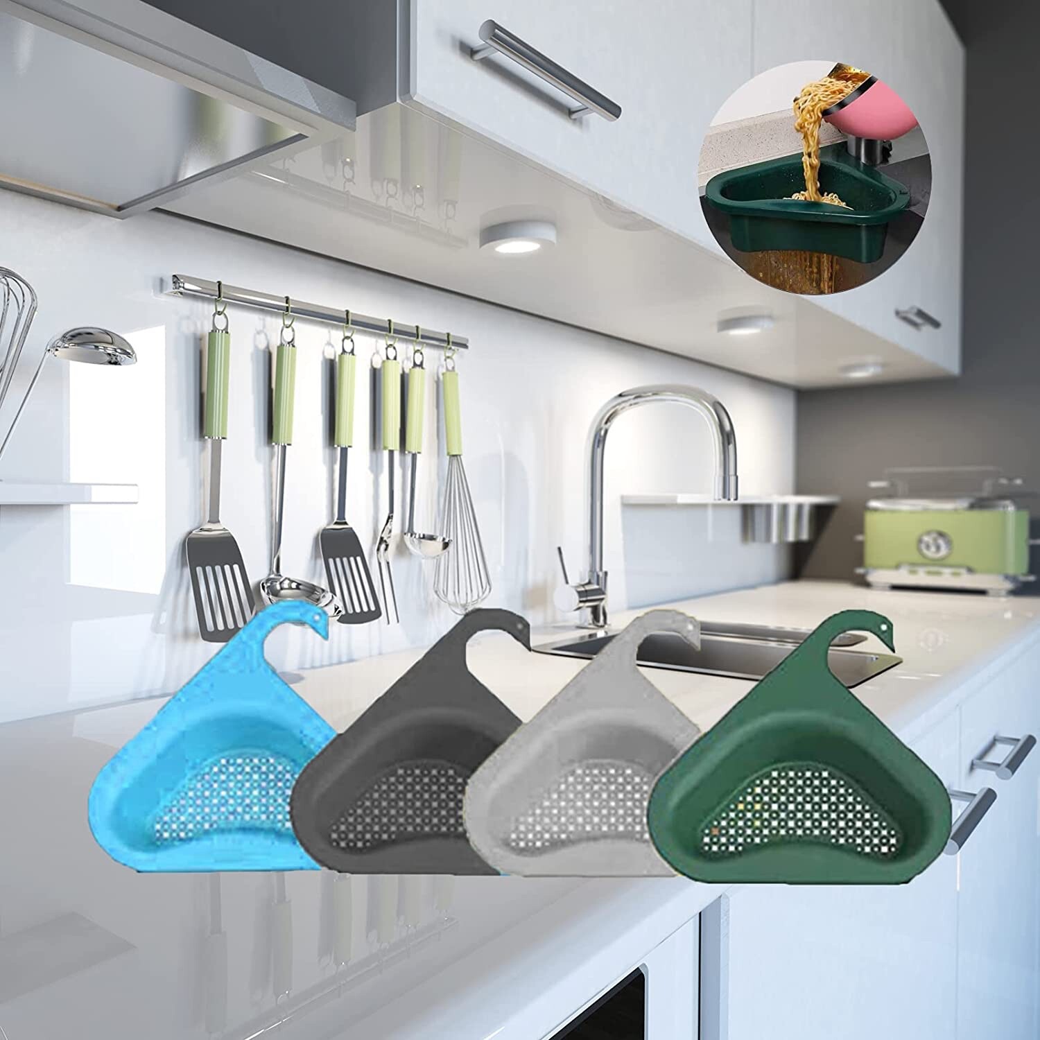 4 Pack Kitchen Sink Drain Basket Swan Drain Rack, Corner Kitchen Sink