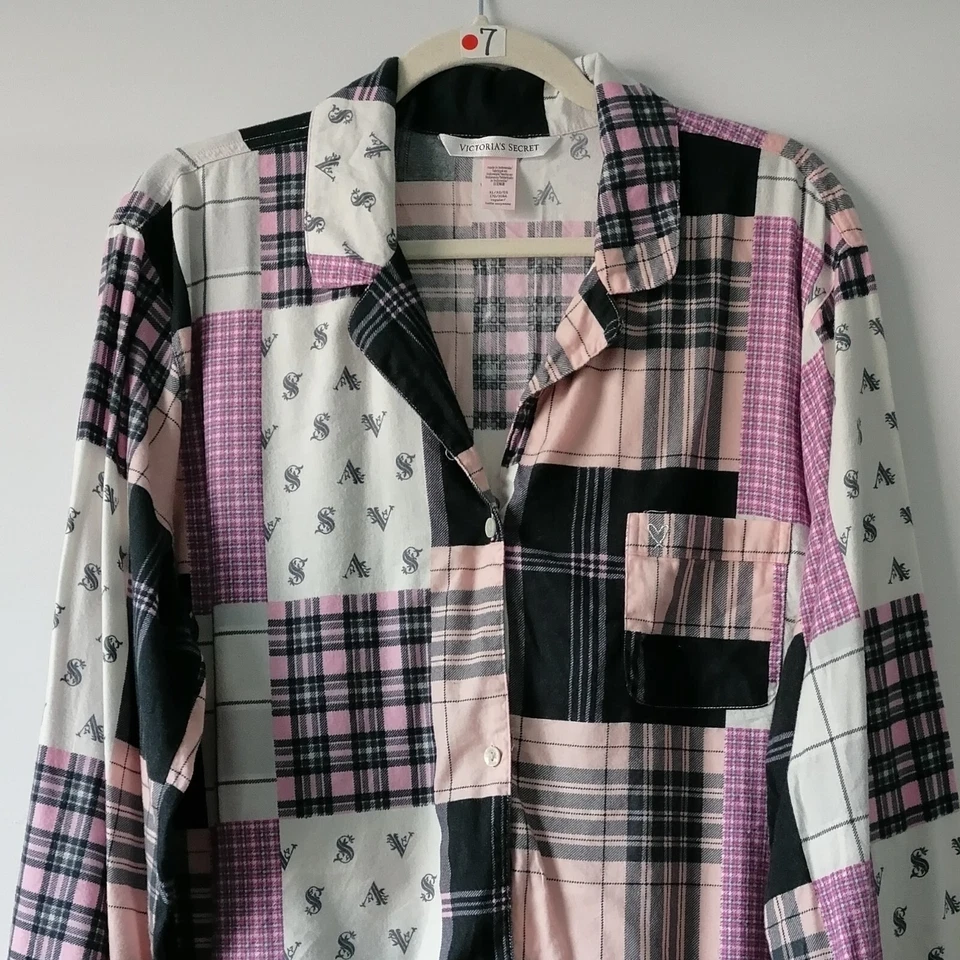Camisa para dormir Victoria's Secret para mujer multicolor de franela a cuadros con retazos talla XL Foto 2 de 4