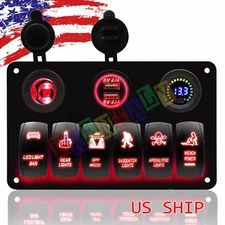 Car Marine Boat 6-Gang Waterproof Circuit Blue LED Rocker Switch Panel Breakers
