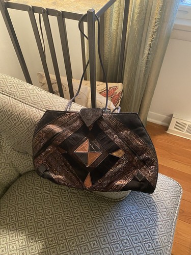 Braccialini, Vintage Handbag, leather/ suede, black Gold & Bronze - Picture 14 of 17