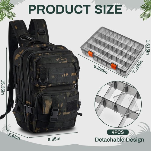 Fishing Tackle Backpack with Rod Holders and 4 Tackle Boxes Large Storage Fis... - Picture 2 of 7