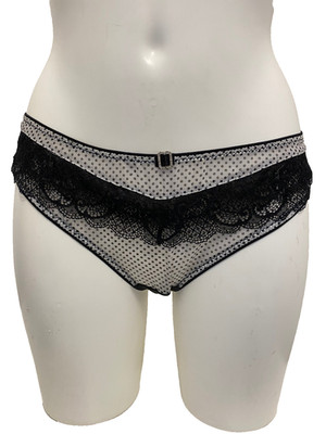 Little Minx Tease schwarz gepunktet Tanga UK 12 creme Chiffon & Spitze Höschen Panty