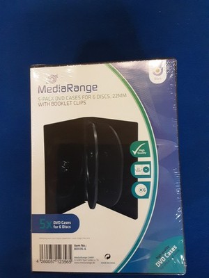 MediaRange 5-Pack DVD Cases For 6Discs, 22mm, With Booklet Clips