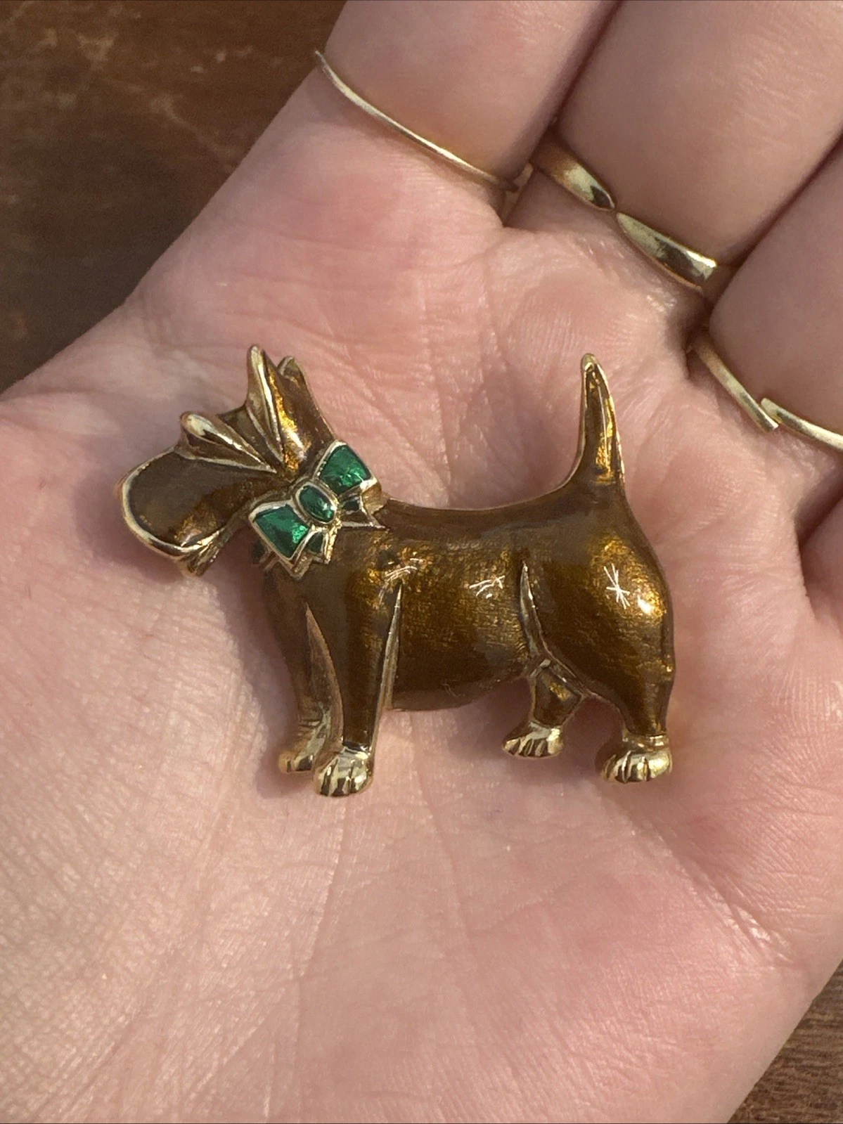 Petite Broche Chien Dorée Et Orange Nacré Bijoux Fantaisie