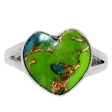 Heart Blue Turquoise in Green Mohave 925 Sterling Silver Ring Size 10 USA