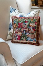 Vintage Christmas Teddy Bear Needlepoint Pillow