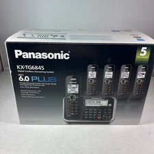 Panasonic KX-TG6845B 5 Handset Cordless Phone Set Home Office Small Business