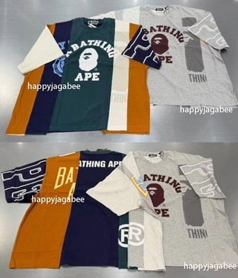 A BATHNIG APE Men's UPCYCLED MULTI LOGO CROPPED FIT TEE 1M30109318