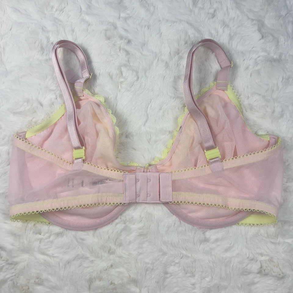 Sujetador Victoria’s Secret Tease Demi Sin Forro Rosa Malla Amarillo Transparente Encaje 36B Nuevo con Etiquetas Foto 3 de 4